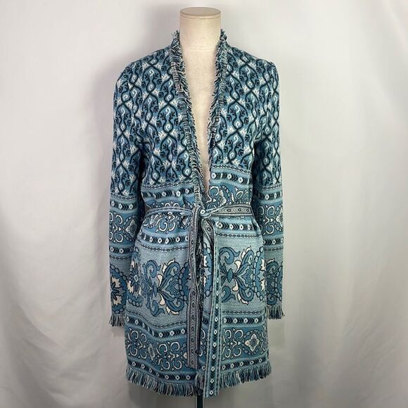 St John Blue Print Long Cardigan With Belt - Picture 1 of 8
